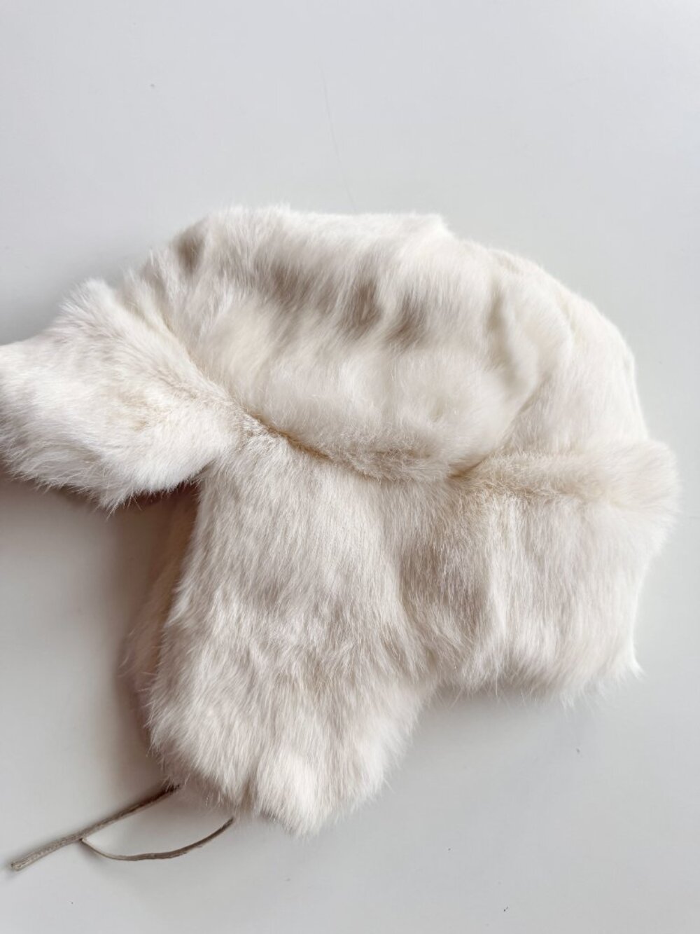 White Real Rabbit Fur Trapper Hat - Picture 2 of 15